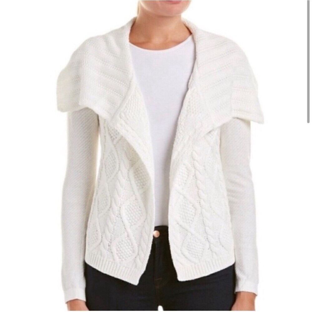 CABI #193 By The Shore Fisherman Cable Knit OPEN-FRONT Cardigan Sweater‎ M Cream